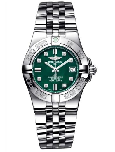 The 30 mm replica watches have green dials.